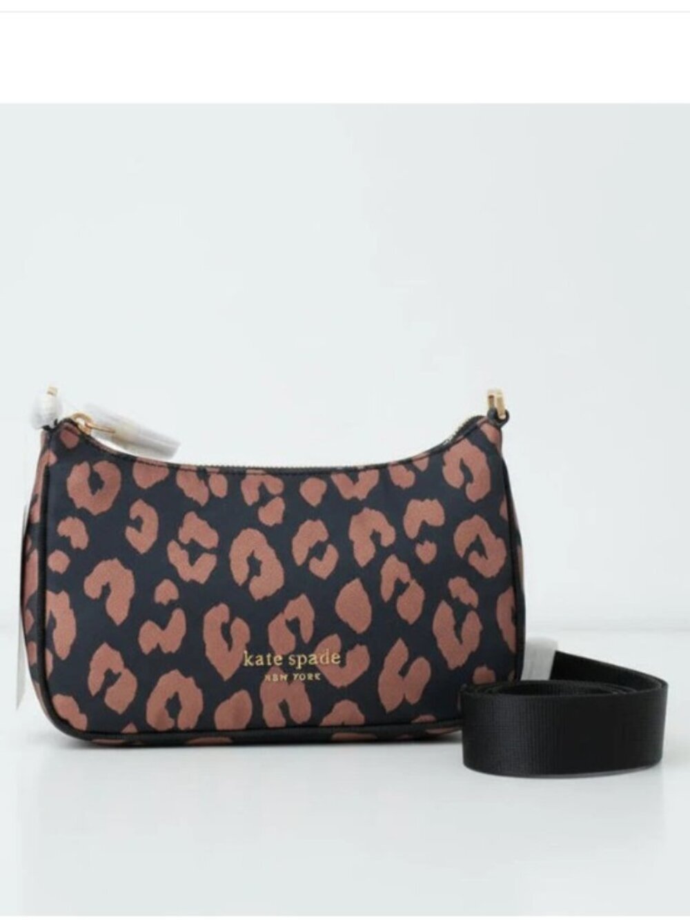 Kate Spade Sam Leopard Small Crossbody Black Nylon Top Zip Shoulder Bag